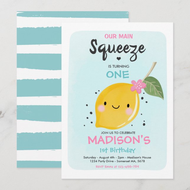 Invitation à l'anniversaire du citron Notre fête p (Devant / Derrière)