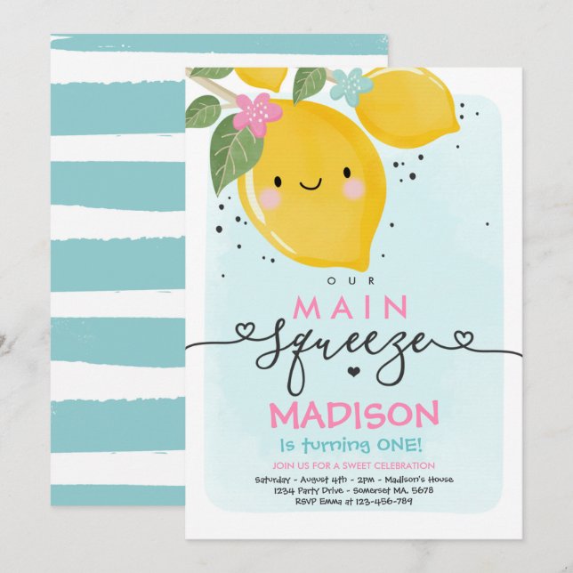 Invitation à l'anniversaire du citron Notre fête p (Devant / Derrière)