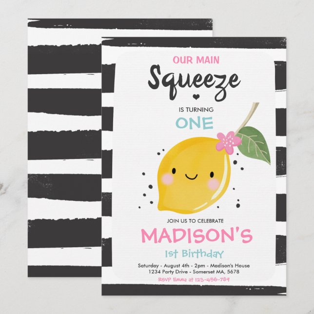 Invitation à l'anniversaire du citron Notre fête p (Devant / Derrière)