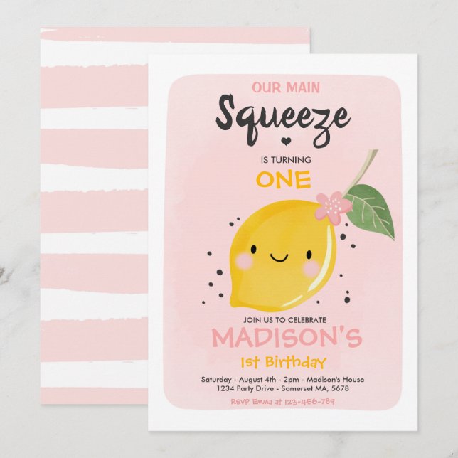 Invitation à l'anniversaire du citron Notre fête p (Devant / Derrière)