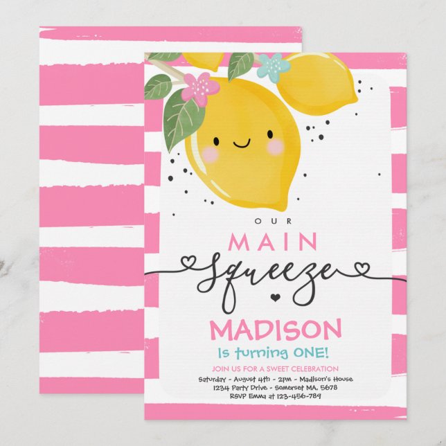 Invitation à l'anniversaire du citron Notre fête p (Devant / Derrière)