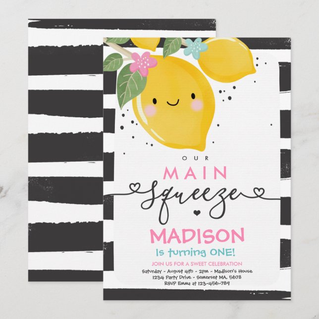 Invitation à l'anniversaire du citron Notre fête p (Devant / Derrière)