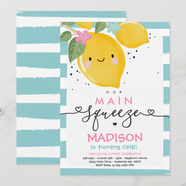 Invitation à l'anniversaire du citron Notre princi (Devant / Derrière)