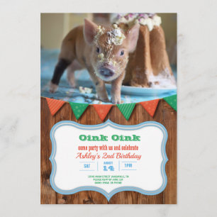 Invitation à l'anniversaire du cochon et du gâteau