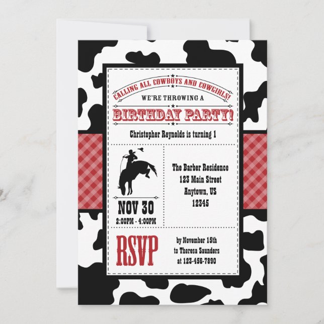 Invitation à l'anniversaire du cow-boy rouge (Devant)