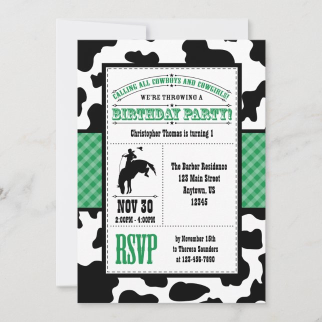 Invitation à l'anniversaire du cow-boy vert (Devant)