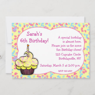 Invitation à l'anniversaire du Cupcake jaune