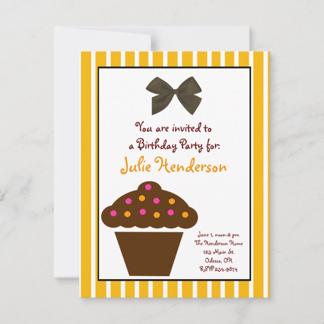 Invitation à l'anniversaire du Cupcake orange et c (Devant)