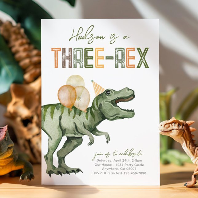 Invitation à l'anniversaire du dinosaure à trois r (Créateur téléchargé)