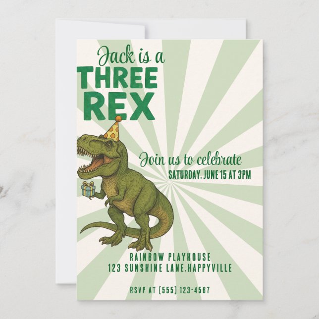 Invitation à l'anniversaire du dinosaure à trois r (Devant)