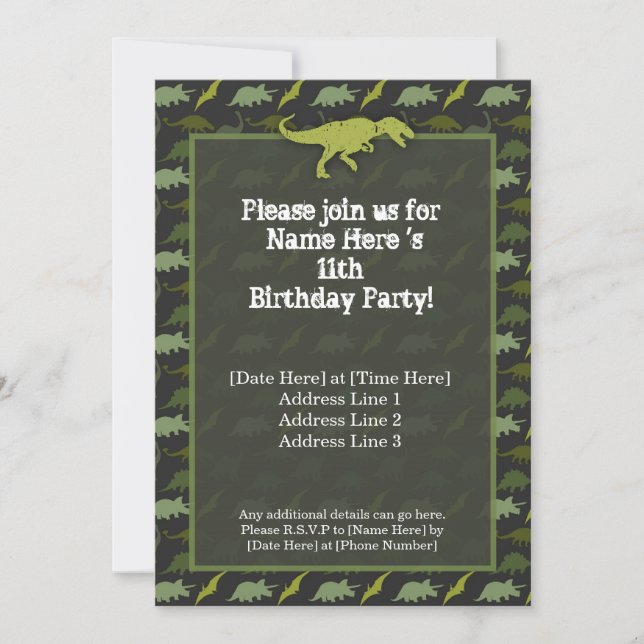 Invitation à l'anniversaire du dinosaure vert (Devant)