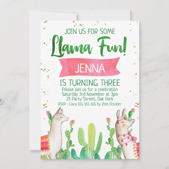 Invitation à l'anniversaire du fiesta de Lama (Devant)