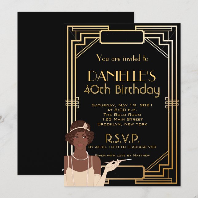 Invitation à l'anniversaire du Gatsby Art Déco (Devant / Derrière)