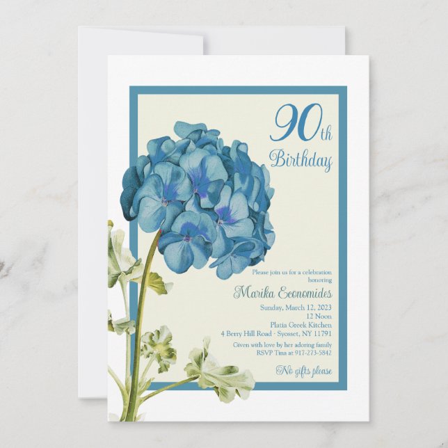 Invitation à l'anniversaire du géranium bleu (Devant)