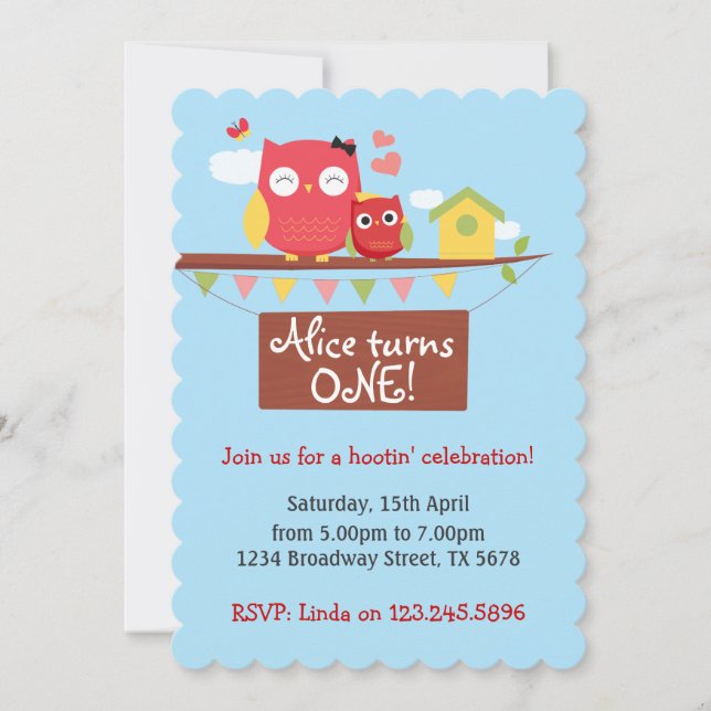 Invitation à l'anniversaire du hibou (Devant)