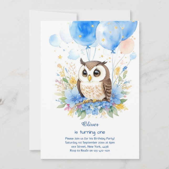 Invitation à l'anniversaire du hibou (Devant)