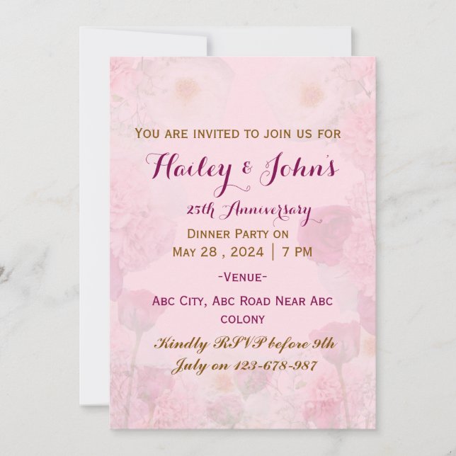 Invitation à l'anniversaire du mariage (Devant)