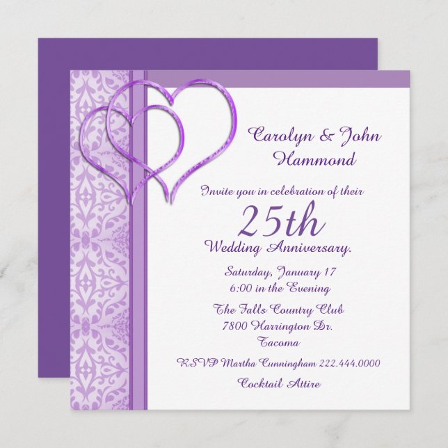 Invitation à l'anniversaire du Mariage de Purple H (Devant / Derrière)