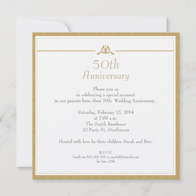 Invitation à l'anniversaire du Mariage d'or (Devant)