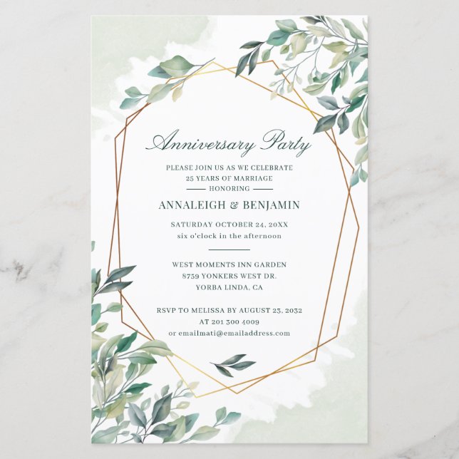 Invitation à l'anniversaire du Mariage Eucalyptus (Devant)