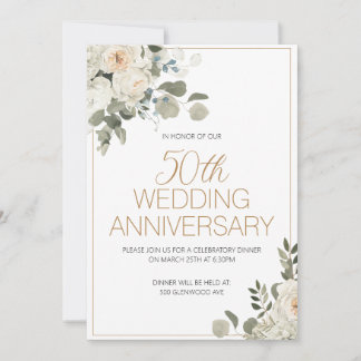 Invitation à l'anniversaire du Mariage Floral blan