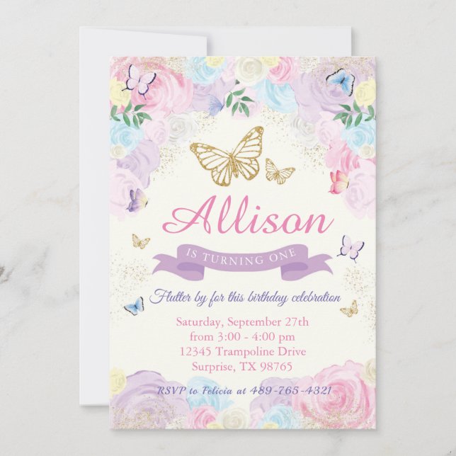 Invitation à l'anniversaire du papillon (Devant)