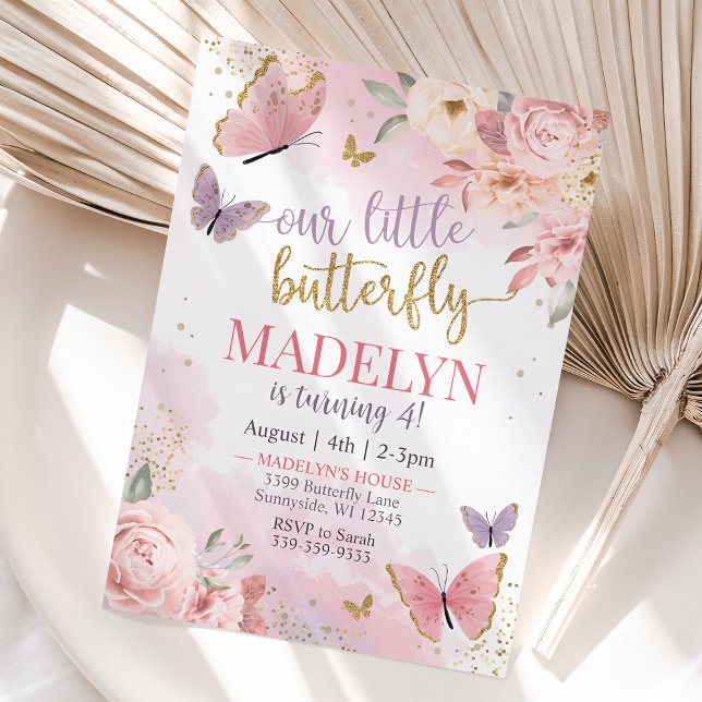 Invitation à l'anniversaire du papillon pour les f (Butterfly Birthday Invitation for Girl)