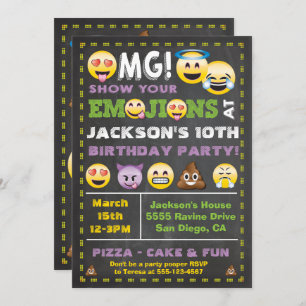 Invitation à l'anniversaire du parti Emoji OMG