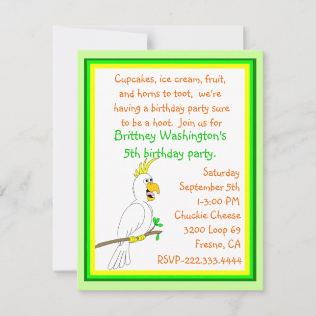Invitation à l'anniversaire du perroquet (Devant)