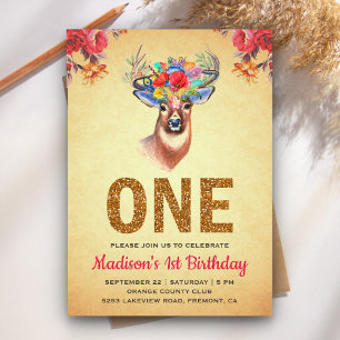 Invitation à l'anniversaire du premier Boho Deer F