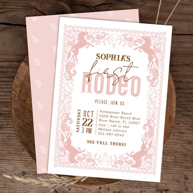 Invitation à l'anniversaire du premier rodéo rose  (Pink Wild West Birthday Invite)