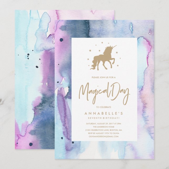 Invitation à l'anniversaire du rêve Unicorn (Devant / Derrière)