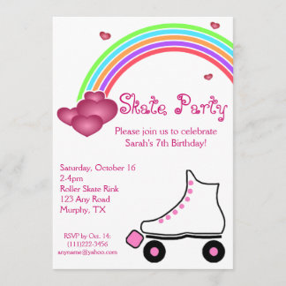 Invitation à l'anniversaire du roller arc-en-ciel