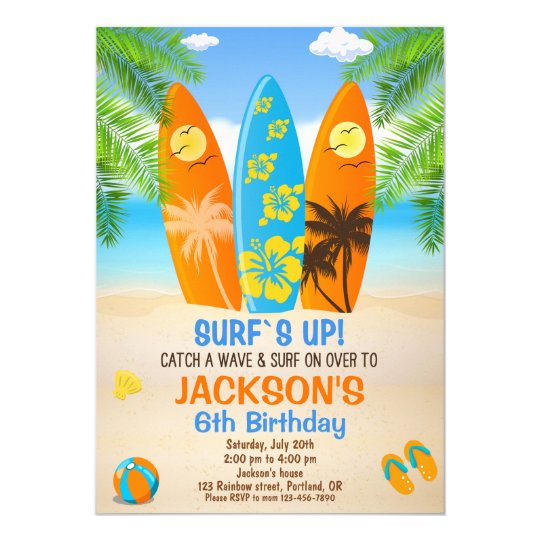 Invitation A L Anniversaire Du Surf Plage Invitati Zazzle Fr