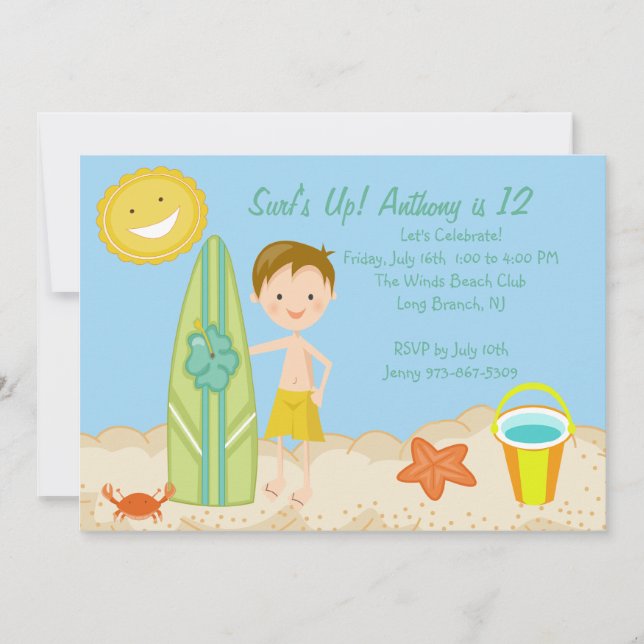Invitation à l'anniversaire du Surfer Boy Beach Pa (Devant)