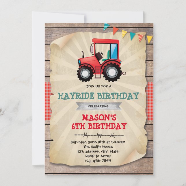 Invitation à l'anniversaire du tracteur rouge (Devant)