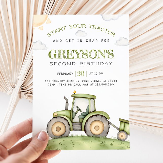 Invitation à l'anniversaire du tracteur vert (Créateur téléchargé)