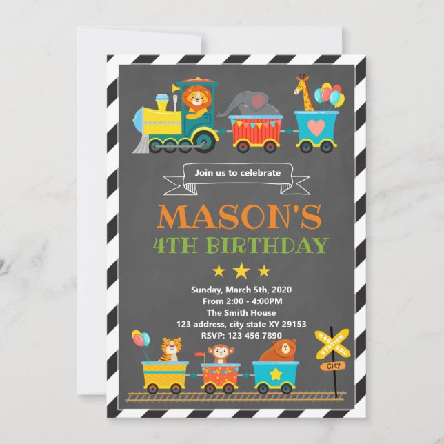 Invitation à l'anniversaire du train d'animaux (Devant)