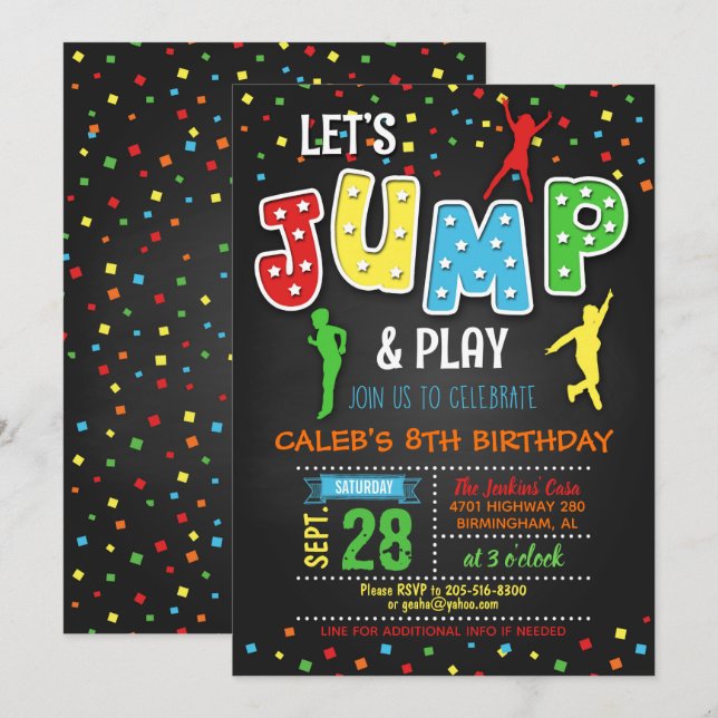Invitation à l'anniversaire du Trampoline - Garçon (Devant / Derrière)