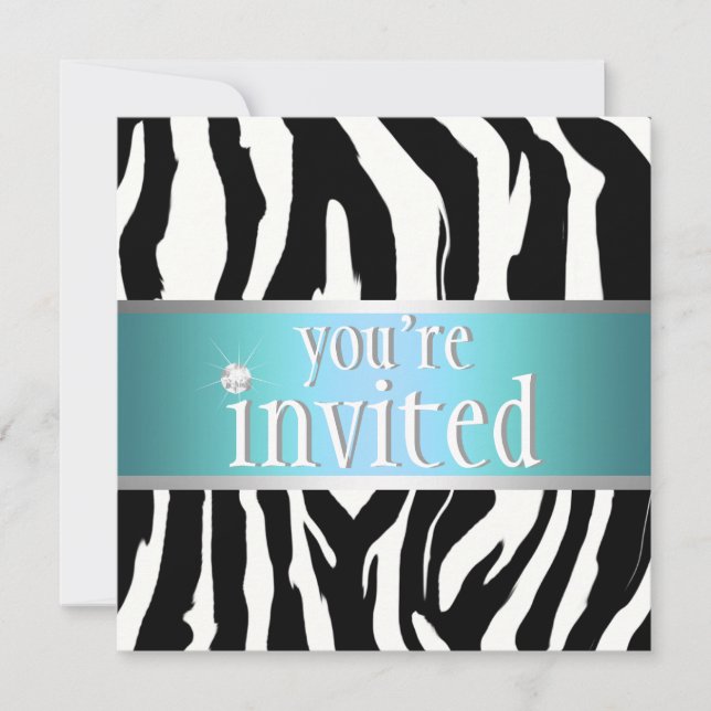 Invitation à l'anniversaire du Zebra Turquoise (Devant)