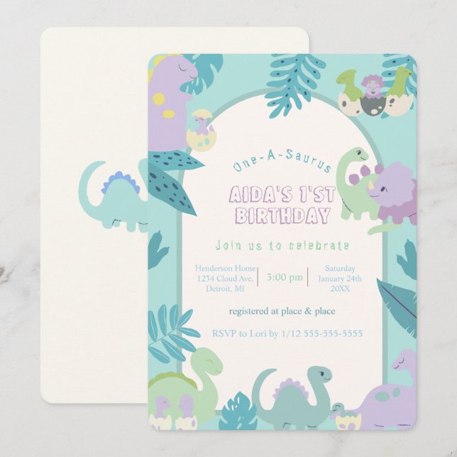 Invitation à l'anniversaire d'un dinosaure à A-Sau (Devant / Derrière)