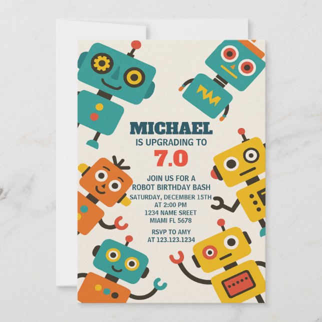 Invitation à l'anniversaire d'un robot personnalis (Devant)