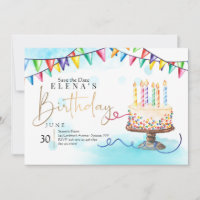 Invitation à l'anniversaire Gâteau et bannières