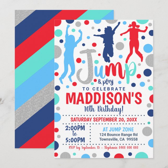 Invitation à l'anniversaire Jump Jeune fille Tramp (Devant / Derrière)