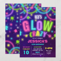 Invitation à l'anniversaire luisant Neon Glow Danc
