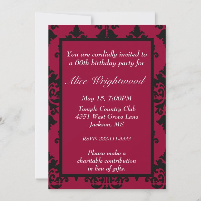Invitation à l'anniversaire noir et rouge (Devant)