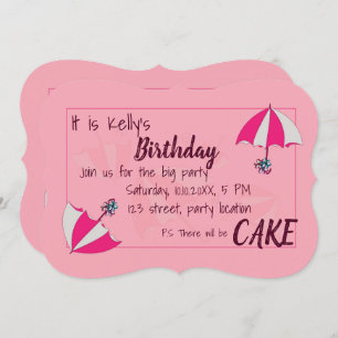 Invitation à l'anniversaire rose des parapluies