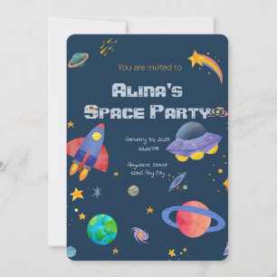 invitation à l'anniversaire sur le thème spatial