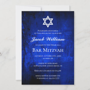 Invitation à l'aquarelle bleu de bar juif Mitzvah