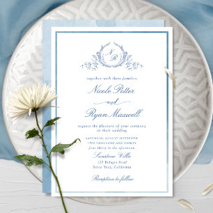 Invitation à l'aquarelle bleue du monogramme